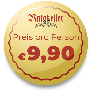 Preisschild mit dem Preis „€ 9,90 – pro Person“.