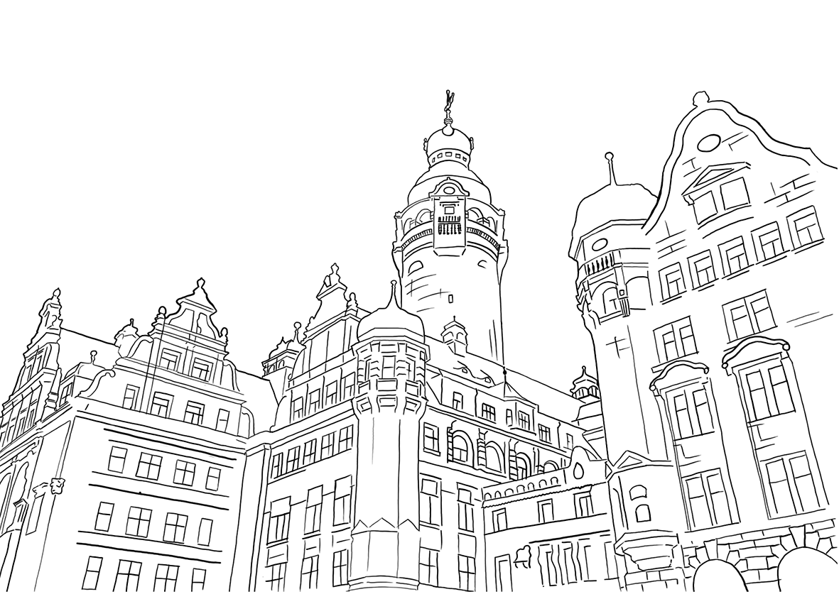 Gezeichnetes Leipziger Rathaus