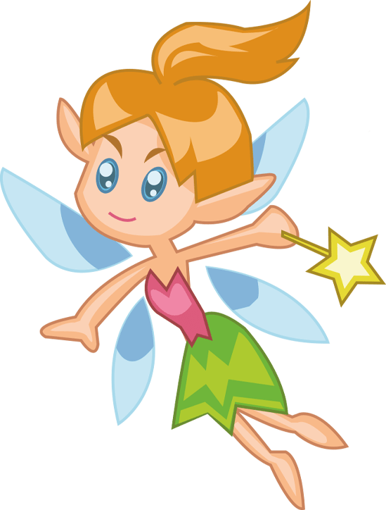 Fröhliche Comic-Fee mit Zauberstab