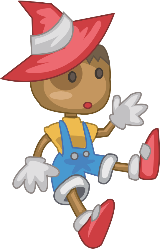 Comic-Pinokio mit rotem Zauberhut