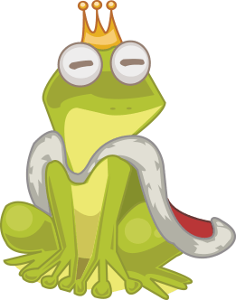 Grüner Frosch mit Krone und königlichem Umhang