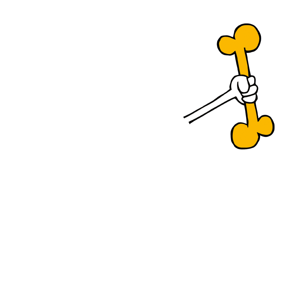 Hundepfote mit Knochen in der Hand