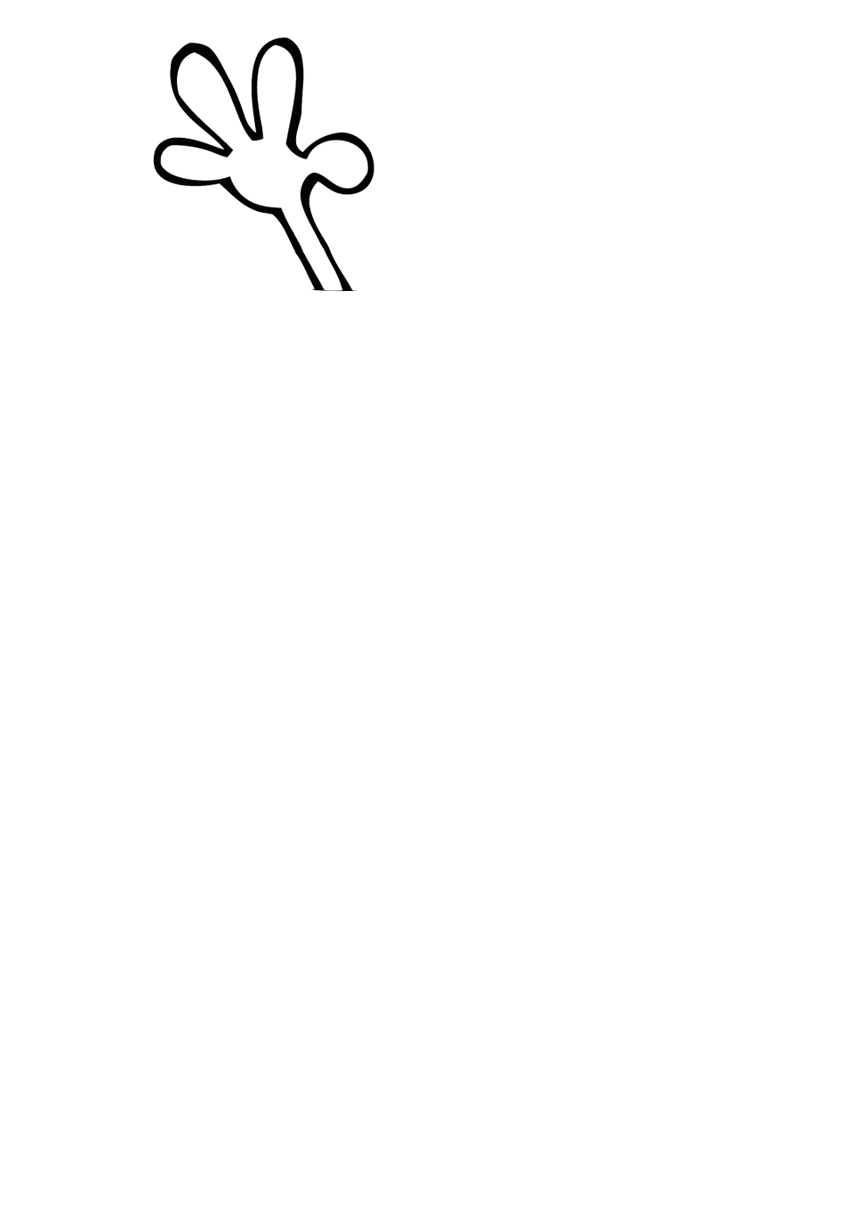 Comic-Hund zeigt mit ausgestreckter Pfote nach oben