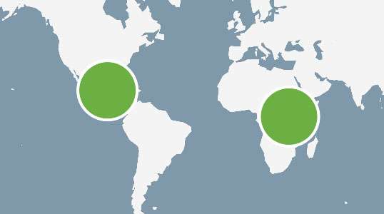Weltkarte mit zwei grünen Kreisen