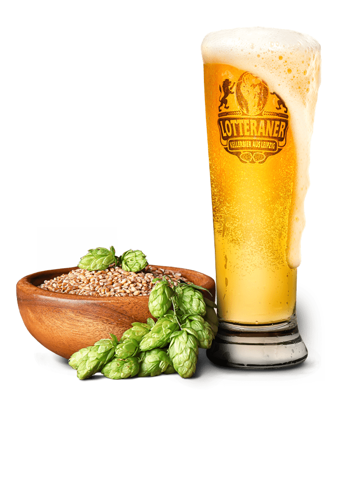 Lotteraner Kellerbier mit Schale gefüllt mit Hopfen